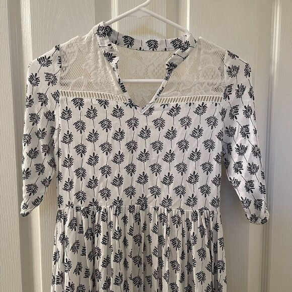 Joyfolie Mia Joy Alicia Maxi Dress Blue Leaf Print Boho Girls Size 8 - Picture 2 of 14